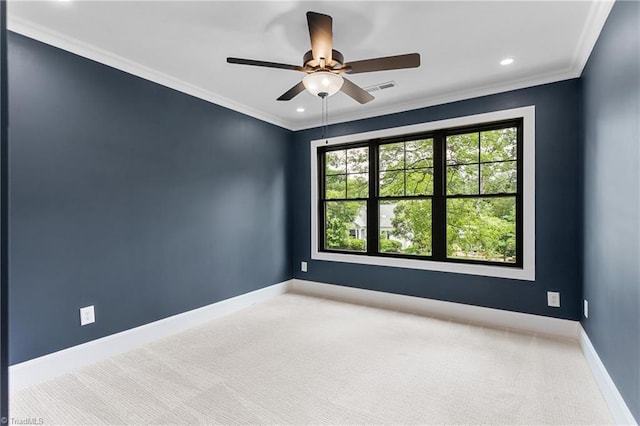 306 W Greenway Dr S, Greensboro, NC 27403 - carpeted spare room featuring baseboards, ceiling fan, ornamental molding, and recessed lighting