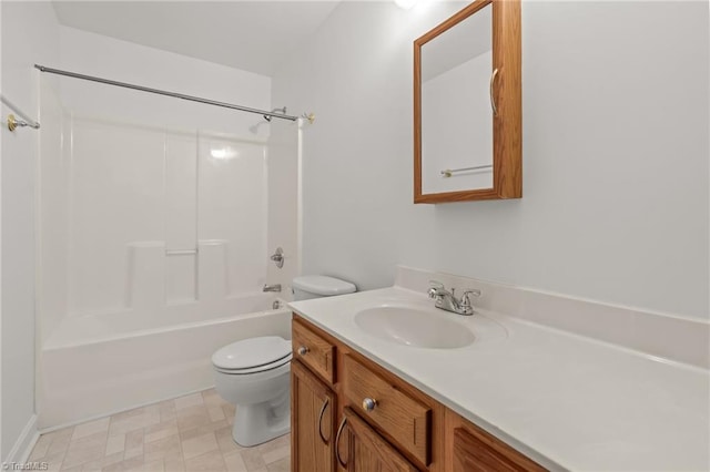 full bath featuring shower / bathtub combination, vanity, and toilet