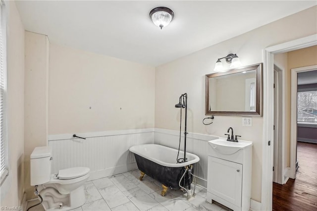 bathroom with vanity, a tub, and toilet
