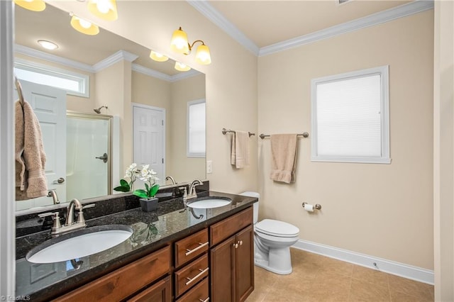 full bathroom with ornamental molding and a sink