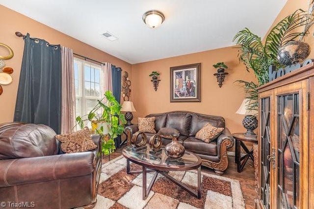 living room with hardwood / wood-style flooring