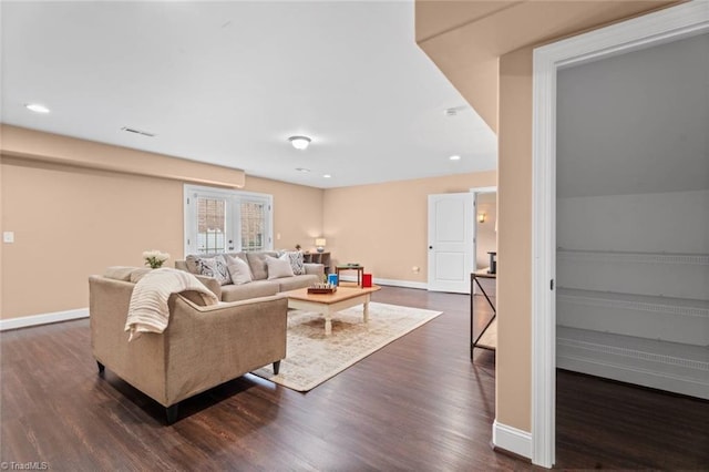 142 Covington Pl, Lewisville, NC 27023 - living room featuring dark wood-type flooring and recessed lighting