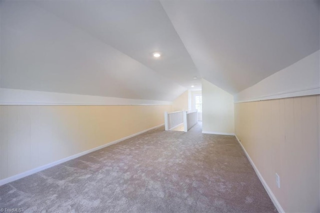 additional living space with carpet floors and vaulted ceiling