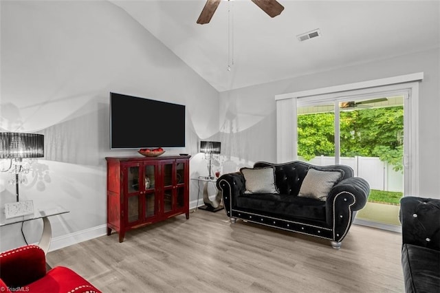 111 Brooke Ridge Dr, Thomasville, NC 27360 - living room with lofted ceiling, wood finished floors, and ceiling fan