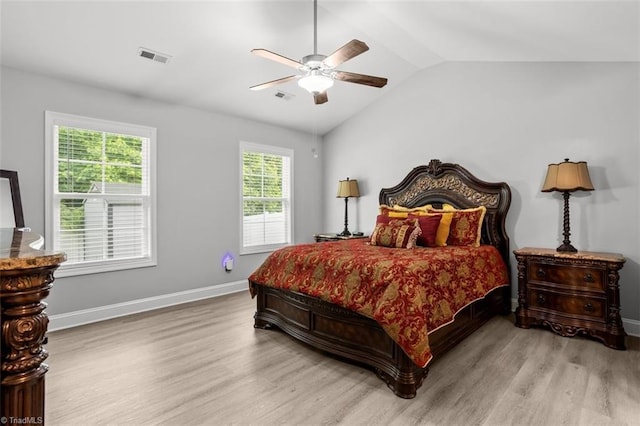 111 Brooke Ridge Dr, Thomasville, NC 27360 - bedroom featuring light wood-style flooring, lofted ceiling, baseboards, and a ceiling fan