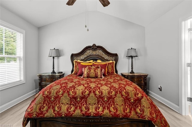 111 Brooke Ridge Dr, Thomasville, NC 27360 - bedroom featuring light wood-style flooring, baseboards, vaulted ceiling, and a ceiling fan