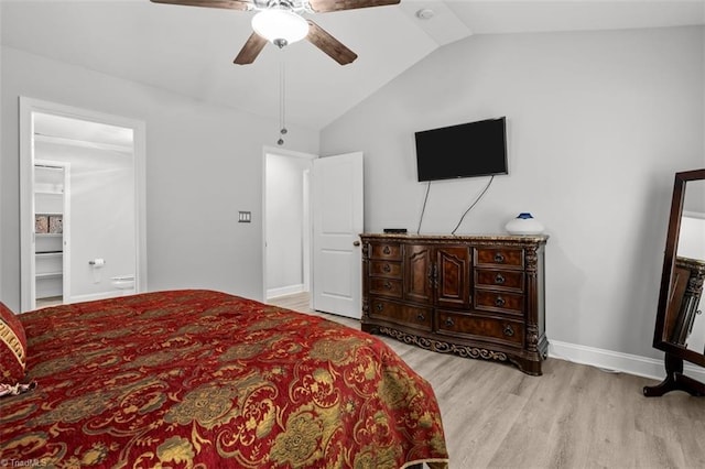 111 Brooke Ridge Dr, Thomasville, NC 27360 - bedroom with light wood-style flooring, vaulted ceiling, baseboards, and ceiling fan