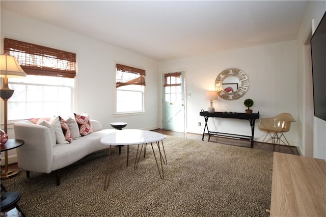 living room featuring baseboards