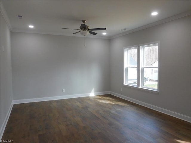 4391 Old Town Dr, Winston-Salem, NC 27106 - unfurnished room with dark wood finished floors, recessed lighting, baseboards, and ornamental molding