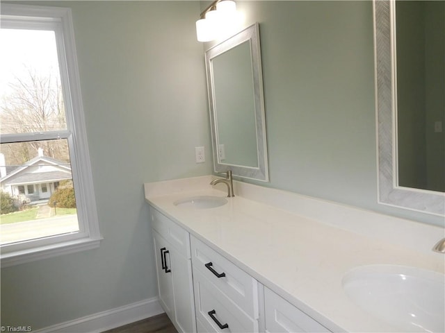 4391 Old Town Dr, Winston-Salem, NC 27106 - full bath featuring double vanity, baseboards, and a sink