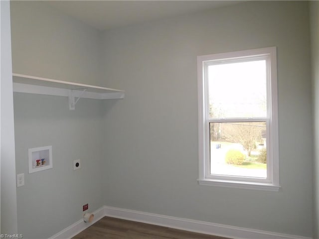 4391 Old Town Dr, Winston-Salem, NC 27106 - washroom with dark wood-type flooring, baseboards, washer hookup, laundry area, and electric dryer hookup