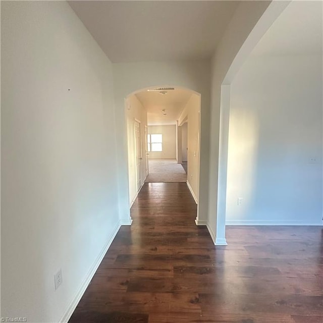 corridor with dark wood-type flooring