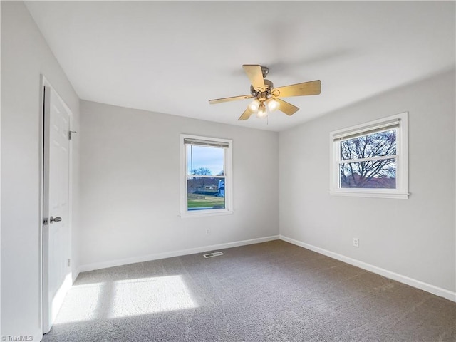 empty room featuring a healthy amount of sunlight, baseboards, and carpet flooring