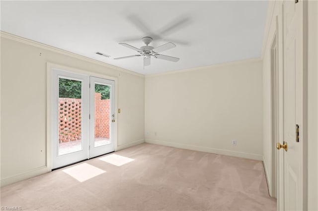 440 Marshall View Ct, Winston-Salem, NC 27101 - unfurnished room with light colored carpet, crown molding, ceiling fan, and french doors