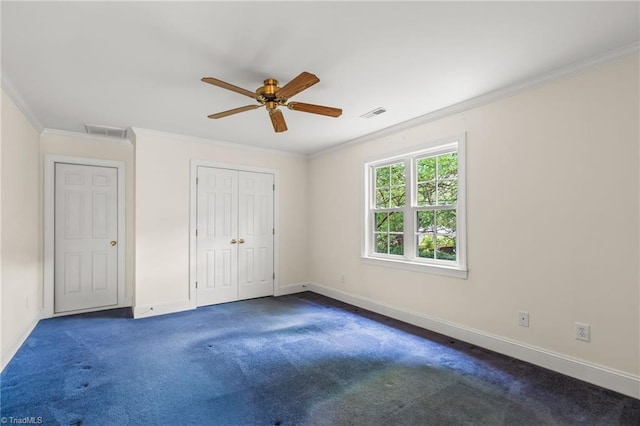 440 Marshall View Ct, Winston-Salem, NC 27101 - unfurnished bedroom with ornamental molding, carpet, a closet, and ceiling fan