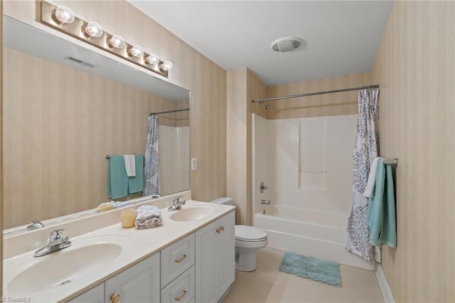 440 Marshall View Ct, Winston-Salem, NC 27101 - bathroom featuring double vanity, shower / bath combination with curtain, and tile patterned floors