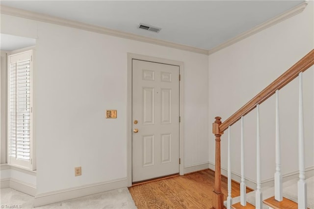 440 Marshall View Ct, Winston-Salem, NC 27101 - foyer entrance featuring stairway, crown molding, and light wood finished floors