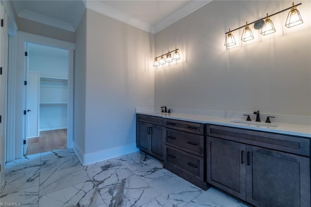 bathroom featuring vanity and crown molding