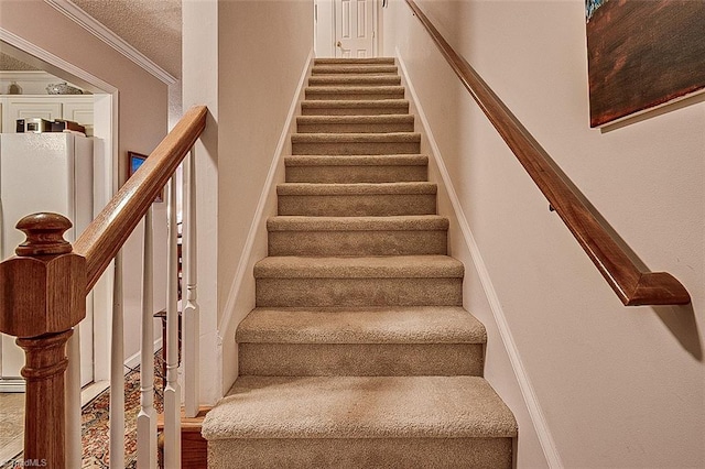 stairs with crown molding