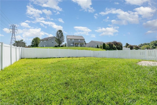 view of yard with a fenced backyard