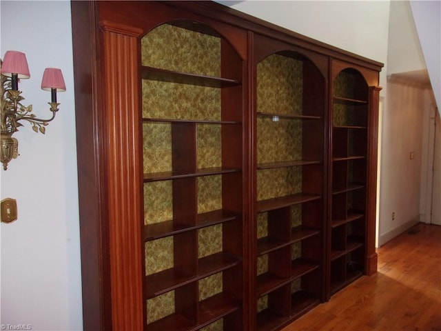 corridor with hardwood / wood-style flooring