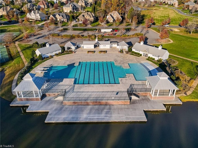 bird's eye view featuring a water view