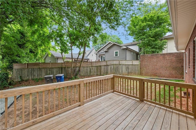 wooden deck featuring a fenced backyard