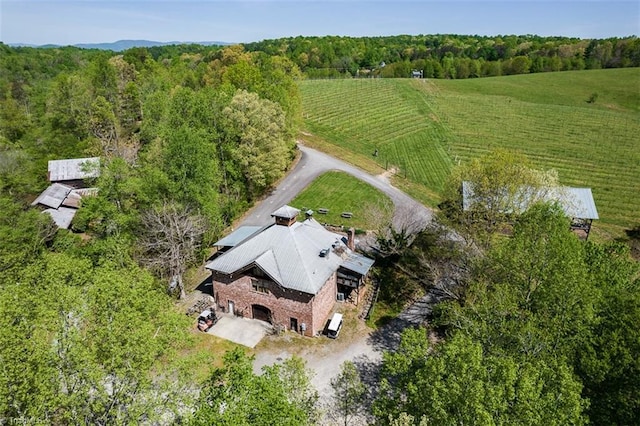 drone / aerial view with a rural view