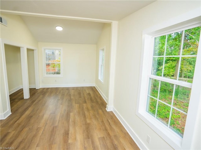 interior space with lofted ceiling and hardwood / wood-style floors