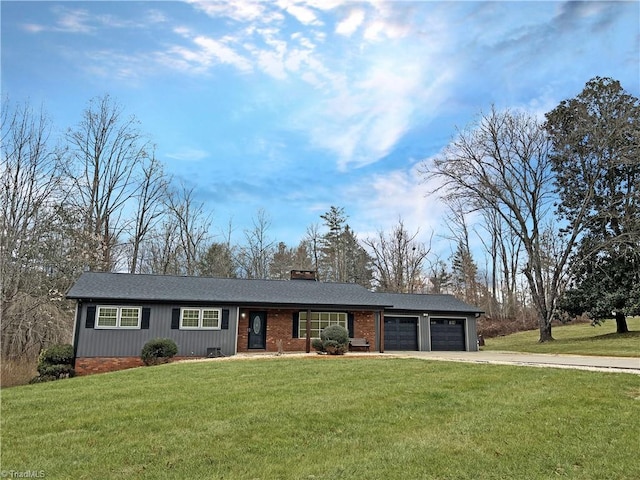 single story home with a garage and a front yard