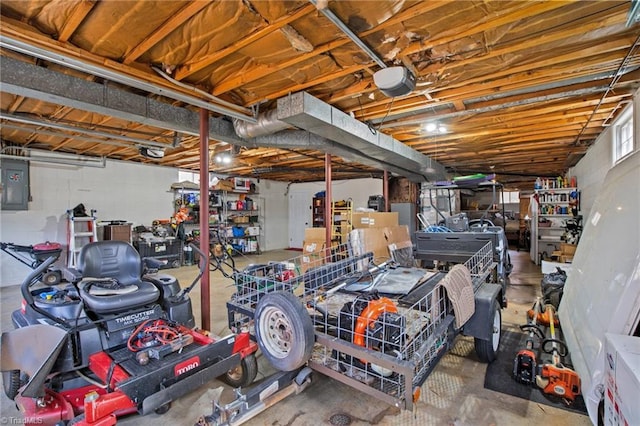 unfinished basement featuring electric panel