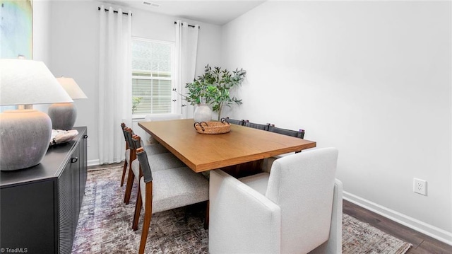 dining space featuring dark hardwood / wood-style flooring