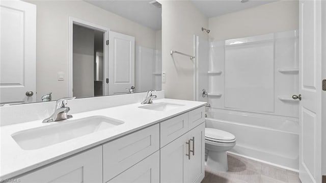 full bathroom with vanity, toilet, and shower / bath combination