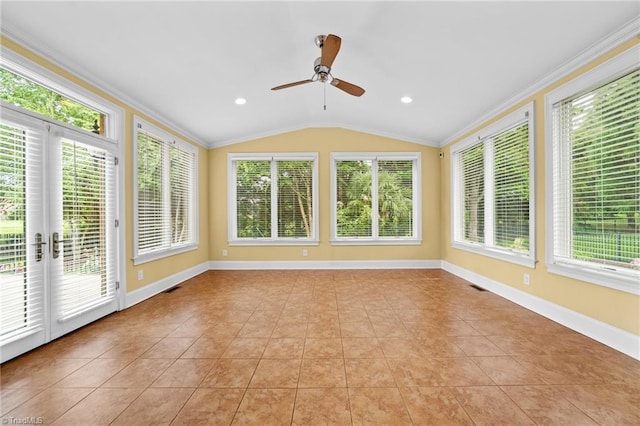 1010 Mill Pointe Way, Elon, NC 27244 - unfurnished sunroom with crown molding, healthy amount of natural light, lofted ceiling, and tile patterned flooring