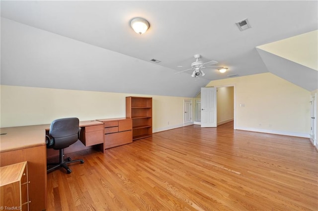 1010 Mill Pointe Way, Elon, NC 27244 - office featuring light wood finished floors, lofted ceiling, and ceiling fan