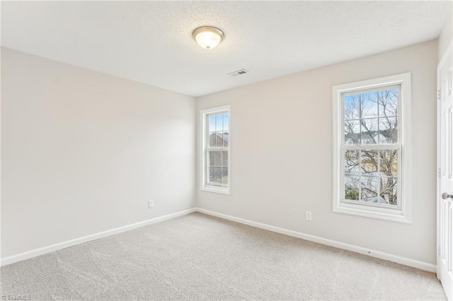 carpeted spare room featuring a wealth of natural light and a textured ceiling