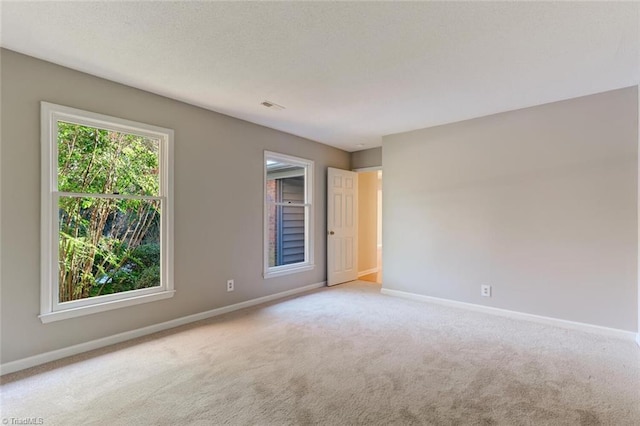 unfurnished room with light colored carpet