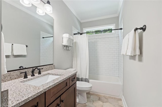 3922 Tam O Shanter Rd, Kernersville, NC 27284 - full bathroom with vanity, shower / tub combo with curtain, and crown molding