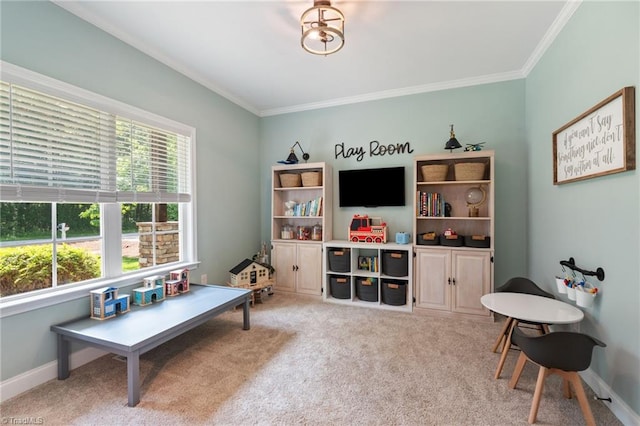 3922 Tam O Shanter Rd, Kernersville, NC 27284 - recreation room featuring carpet floors and ornamental molding