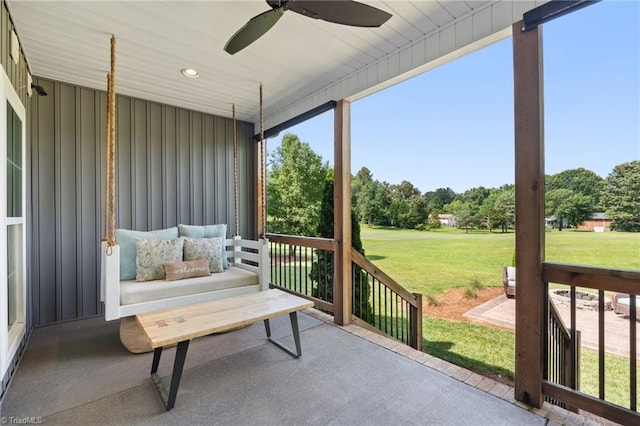 3922 Tam O Shanter Rd, Kernersville, NC 27284 - sunroom featuring a ceiling fan, view of scattered trees, and healthy amount of natural light