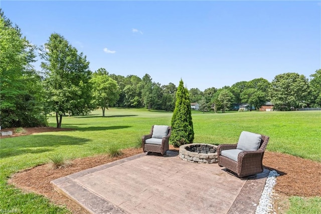 3922 Tam O Shanter Rd, Kernersville, NC 27284 - view of patio / terrace featuring an outdoor fire pit and view of scattered trees