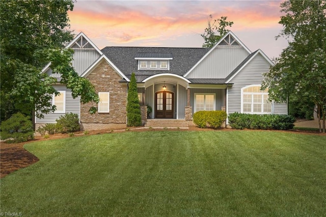 3922 Tam O Shanter Rd, Kernersville, NC 27284 - craftsman inspired home with french doors, a yard, board and batten siding, and a shingled roof