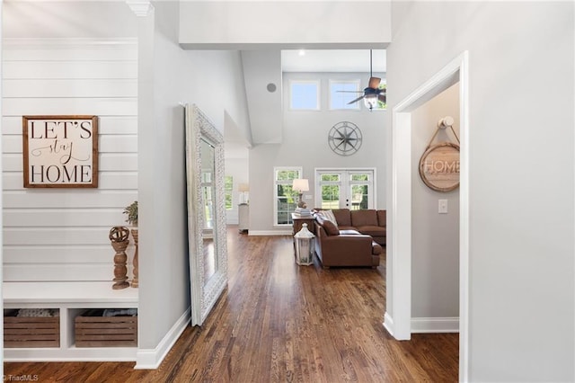 3922 Tam O Shanter Rd, Kernersville, NC 27284 - hall featuring french doors, a high ceiling, and dark wood finished floors