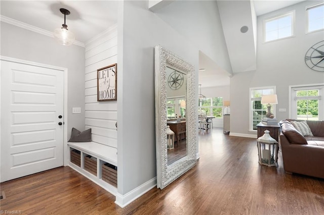 3922 Tam O Shanter Rd, Kernersville, NC 27284 - entrance foyer featuring dark wood-style floors and ornamental molding