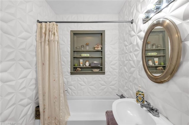 109 Easy St, Providence, NC 27315 - bathroom with a sink and shower / bathtub combination with curtain