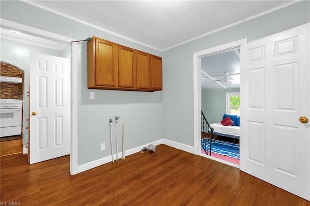 109 Easy St, Providence, NC 27315 - unfurnished room with dark wood finished floors, crown molding, baseboards, and a ceiling fan