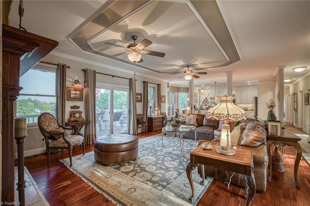 interior space featuring ornate columns and ceiling fan