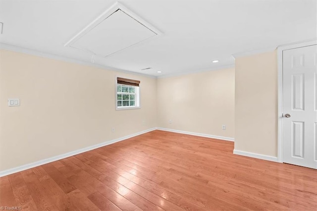 649 W Main St, Franklinville, NC 27248 - spare room with attic access, crown molding, light wood-type flooring, baseboards, and recessed lighting