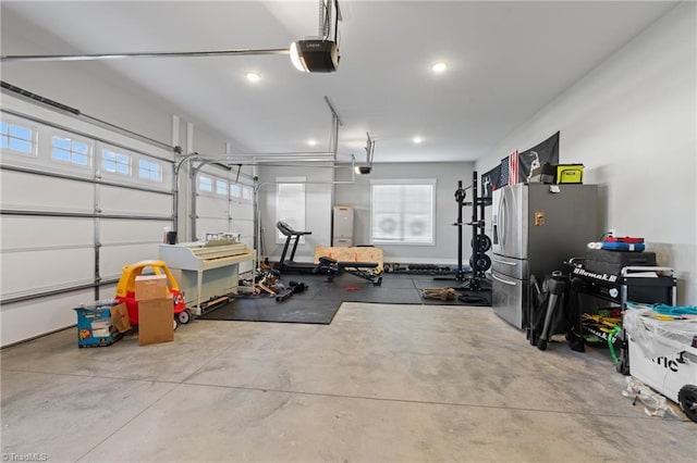 garage with a garage door opener