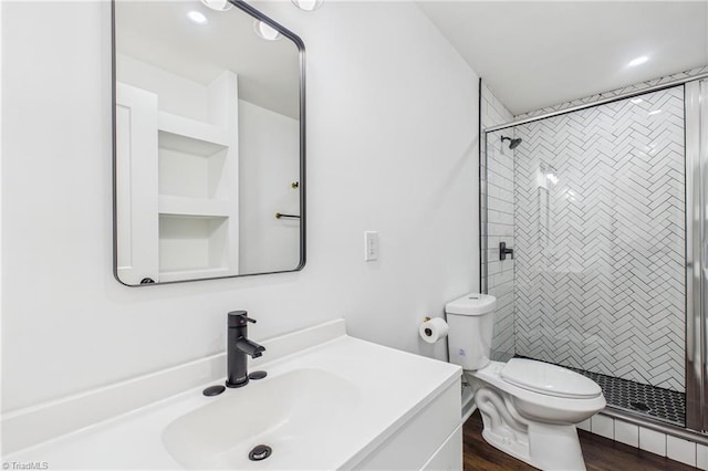 1924 E 25th St, Winston-Salem, NC 27105 - full bathroom with toilet, a shower stall, vanity, and wood finished floors